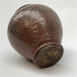 A Japanese vase, of squat ovoid form with merging purple ground, with incised character mark beneath, H16cm.