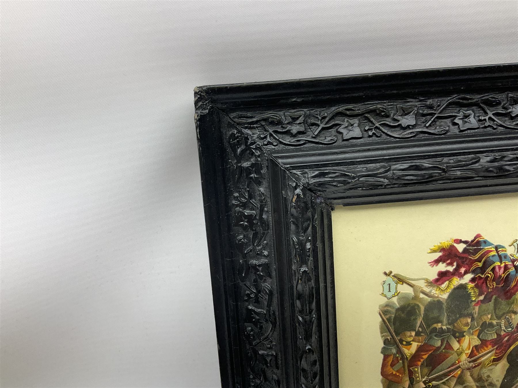 Payne (Harry) Artist: Victoria Cross Gallery; Complete set of twelve chromolithographic relief printed cards published by Birn Bros. (BB). Each: 120 x 155 mm; displayed together in an ebonised frame 54 x 82.5cm; together with the half leather bound reference book by Edwin Hodder entitled Heroes of Britain in Peace and War (2)