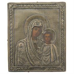 Russian orthodox icon with silver oklad or rizza, Mother of God, H9cm W8cm