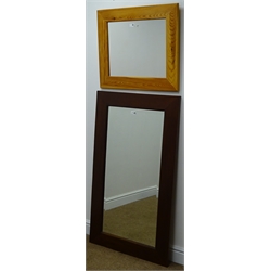  Rectangular mahogany finish bevel edge mirror (W120cm, H70cm) and a pine framed mirror (W67cm, H57cm)  
