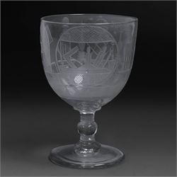 Georgian masonic etched glass rummer, H13cm