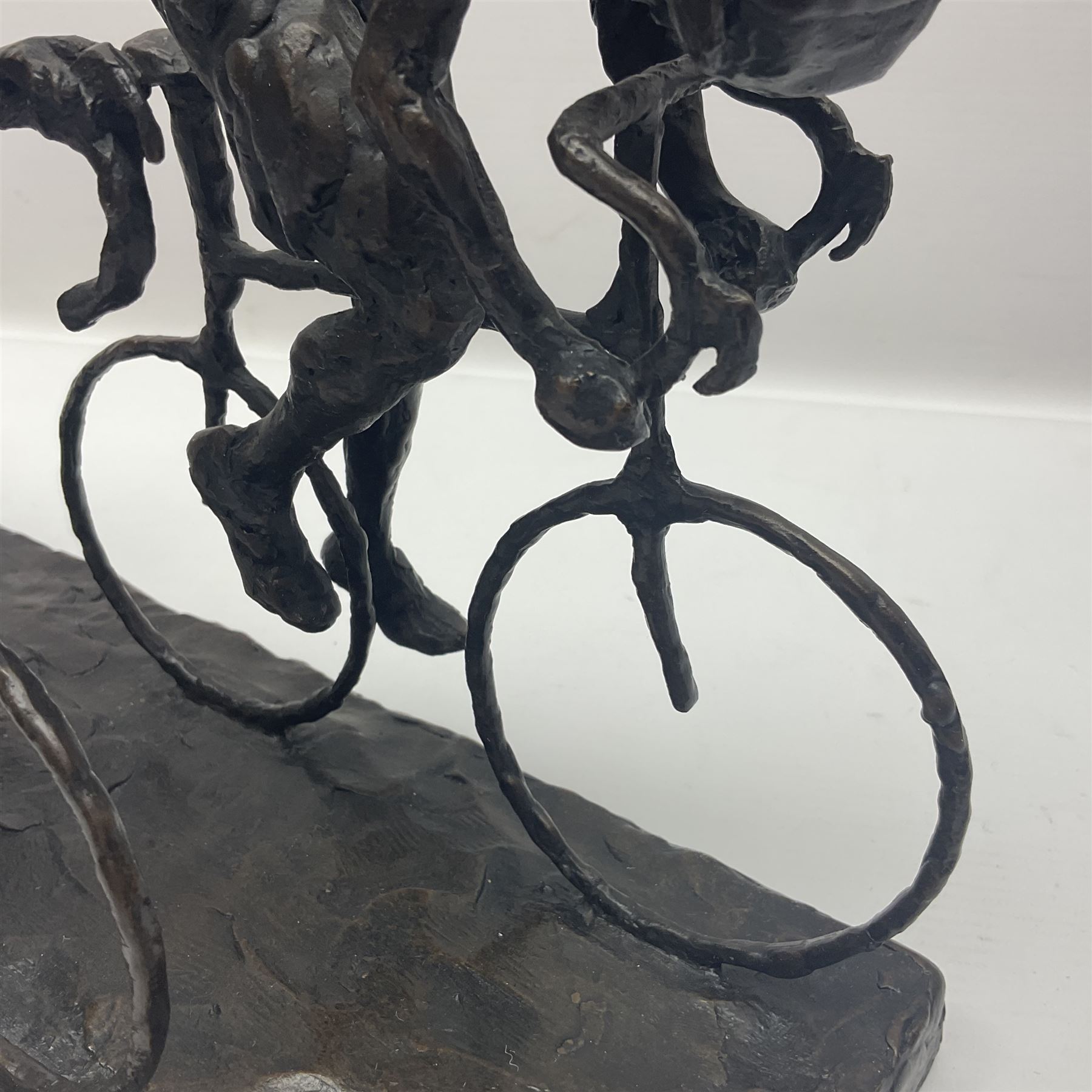 Grant Palmer; Wheels On Fire, limited edition bronze of cyclists, H21cm