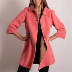 Prada - wool single-breasted camel coat with bright pink outer, with detachable mink fur collar, three-quarter length sleeves, cloth-covered and gold-tone hardware button front fastening, with side slip pockets, size 44, unused