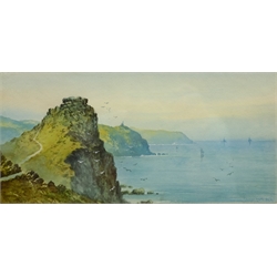  Thomas Hart (British 1830-1916): 'Castle Rock, Lynton', watercolour signed, titled on the mount, Geoffrey H Douthwaite (British 20th century): Scarborough Harbour, watercolour signed, and a drypoint etching of Chester indiscinctly signed in pencil, max 33cm x 47cm (3)  