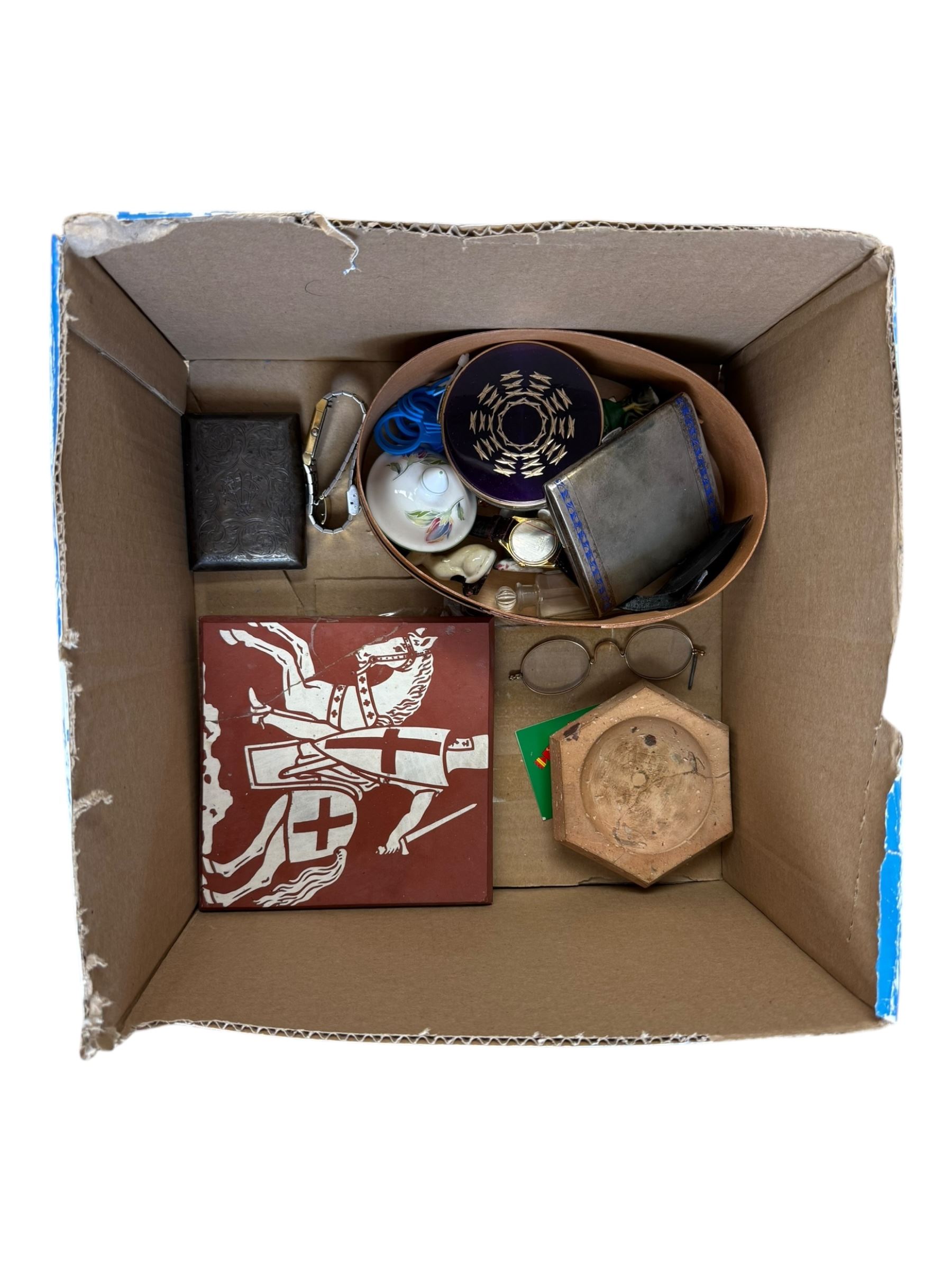 Silver cigarette case, hallmarked, together with a silver plated cigarette case, ladies watch etc 