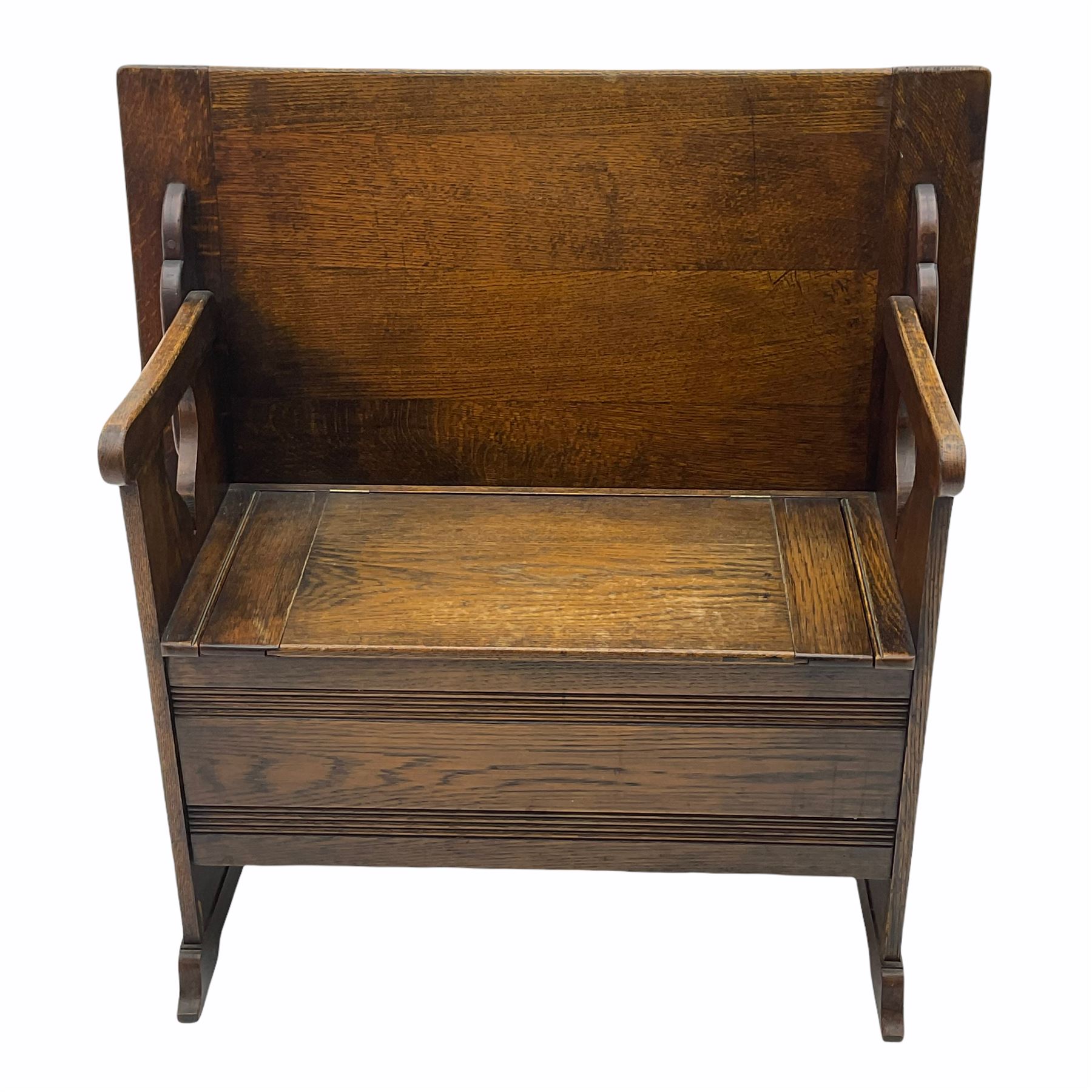 Mid 20th century oak monks bench, with hinged box seat