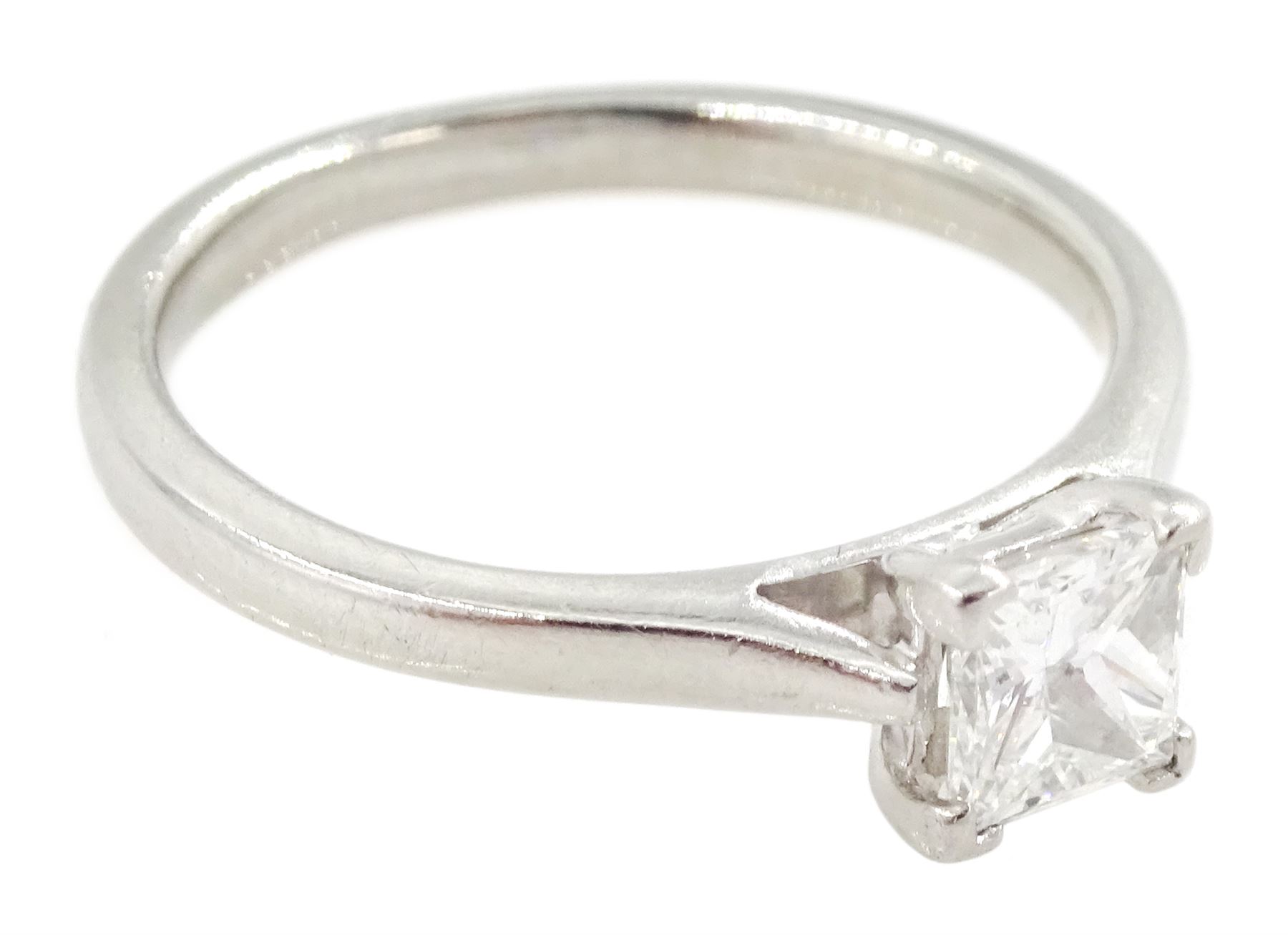 Platinum single stone square modified brilliant cut diamond ring by Hugh Rice Sheffield 2014 diamond 0.50 carat GIA report check colour G clarity VS1 Jewellery Watches