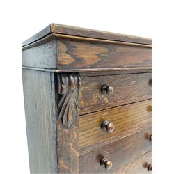 Victorian oak Wellington chest, fitted with seven drawers, lockable hinged side return