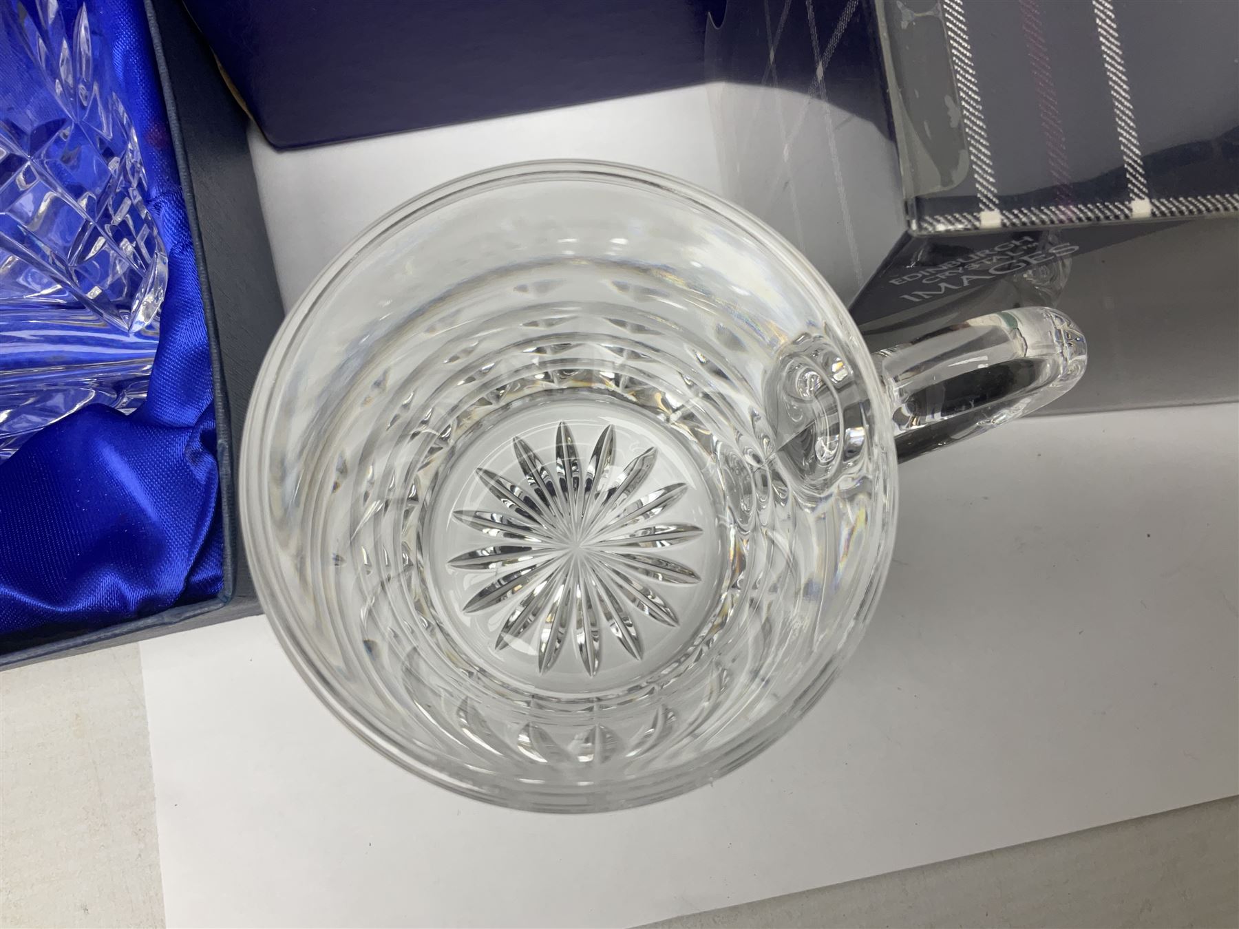 Bohemia Crystal cased decanter and four glasses set, Edinburgh crystal four tumbler set and boxed Edinburgh crystal etched glass