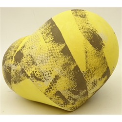  Ann Decker sculpture, of organic form in yellow and brown glaze, signed, L23cm   