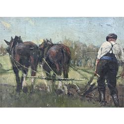 David Russell Anderson RSW (Scottish 1884-1976): 'The Ploughman', oil on panel unsigned, titled and attributed on gallery label verso 15cm x 20cm 
Provenance: with the Goosewell Gallery, Menston-in-Wharfedale, label verso 