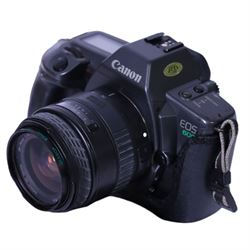 Three 35mm film SLR cameras, comprising Canon EOS 50E camera body with a Canon Ultrasonic EF 28-80mm 1:3.5-5.6 lens, together with a Canon EOS 600 camera body with a Sigma UC 28-70mm 1:3.5-4.5 lens and a Praktica MTL5 with a Carl Zeiss Jena DDR MC Flektogon 2.4/35 lens