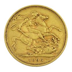 Queen Victoria 1896 gold full sovereign coin, Melbourne mint
