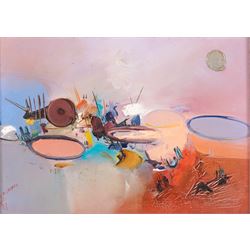 M Chavez (Contemporary): Abstract, oil on canvas signed 22cm x 31cm 