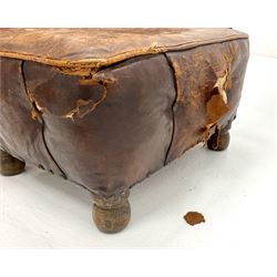 Early 20th century stool upholstered in leather, turned supports