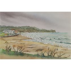 Penny Wicks (British 1949-): 'Choppy Seas Sandsend', watercolour and ink signed, titled verso 24cm x 36cm