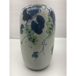 Chinese vase, decorated with vines and grapes and signed beneath, together with Chinese tea set of hexagonal form, comprising teapot and stand and six cups, vase H30cm