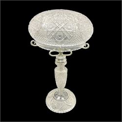 Cut glass table lamp base, of tapering form upon circular base, with conforming cut glass domed lamp shade, H45cm