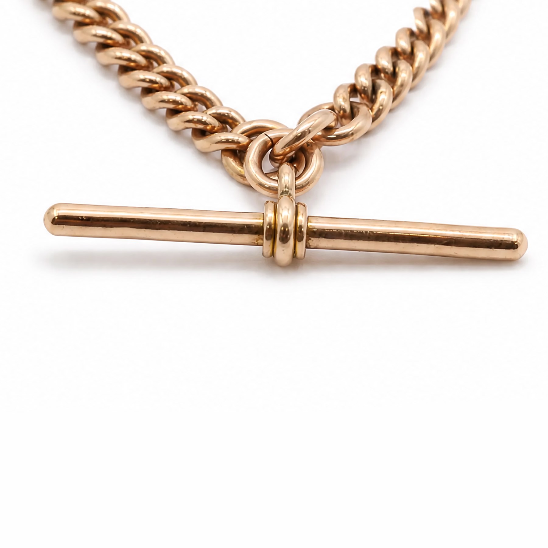 Victorian 9ct rose gold graduating Albert chain, Birmingham 1897