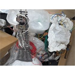 Collection of model railway control units, accessories and tools, including Lenz Digital Plus LZV100 with remote, H and M Electran Transistorised Power Unit, H and M Duette twin supply unit, motors, points, paints, Antex Soldering System, Flockit, etc, in three boxes