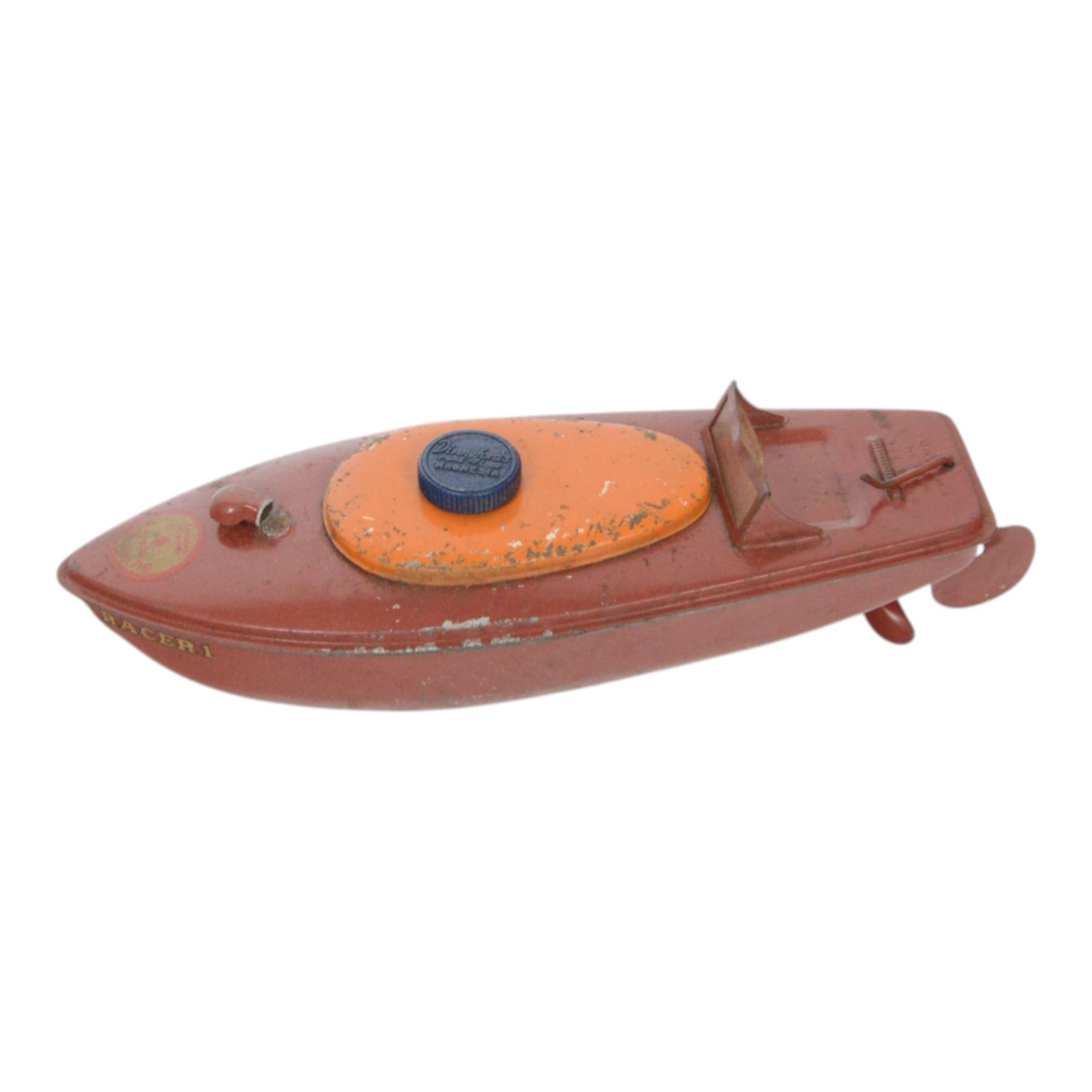 Two tinplate clockwork speedboats, comprising Meccano Hornby Speedboat no. 3 'Curlew', with key and Sutcliffe 'Racer 1'