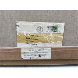 Hugh E Ridge (Bridge 1899-1976): 'Cottages at Old Grimsby, Tresco, Isles of Scilly', oil on canvas signed, titled on artist's studio label verso 39cm x 49cm 
Notes: Sold with a signed letter from the artist thanking the purchaser dated 11.7.76