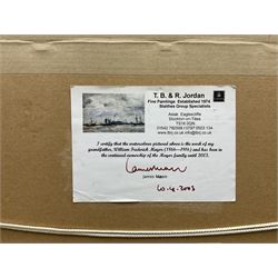 William (Fred) Frederick Mayor (Staithes Group 1866-1916): Shipping off the Coast, watercolour signed 25cm x 38cm
Provenance: with T B & R Jordan, exh. 3rd Harrogate Staithes Group Exhibition 2005; the artist's family, certificate verso