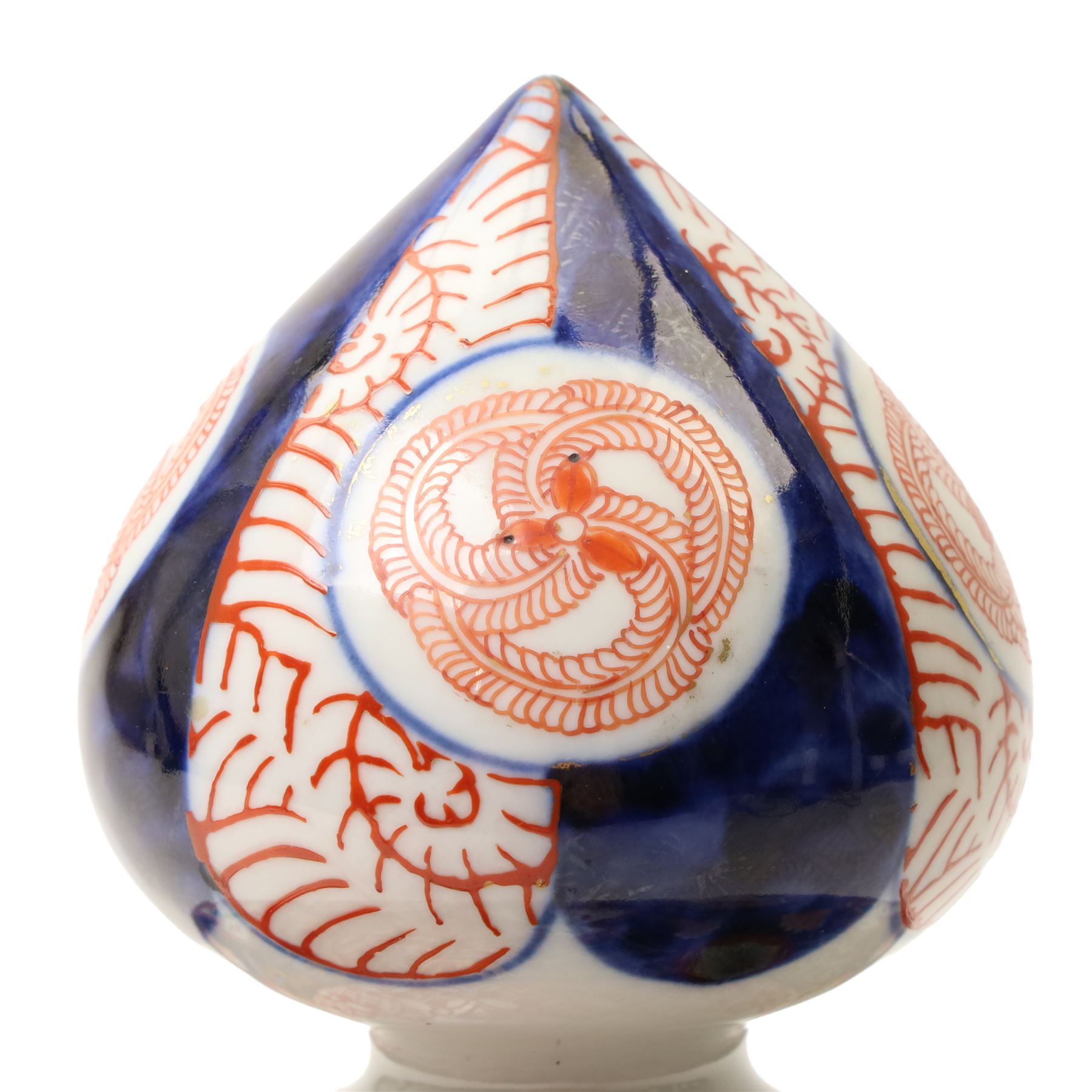 Japanese large Imari vase cover decorated with panels of flowers in orange, blue and gilt D33cm