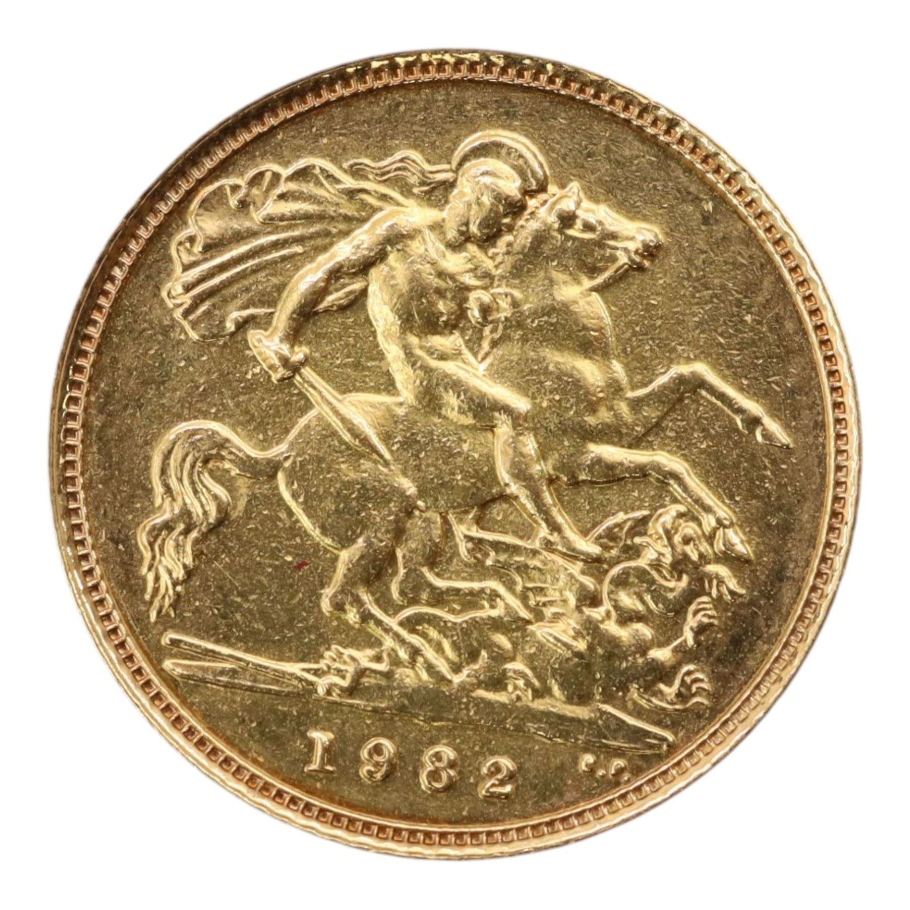Queen Elizabeth II 1982 gold half sovereign coin