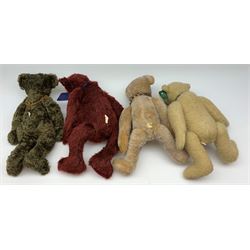 'Mitchell' - limited edition teddy bear by Deborah Beardsley Elertson of Beardsley Bears No.6/15 with tag certificate; 'Harold' limited edition bear by Pam Howells of Mayfair Arts Limited No.A0318; handmade maroon bear by Horsforth Bears; and another B.J. Bears handmade bear by Crown Artist Bears (4)