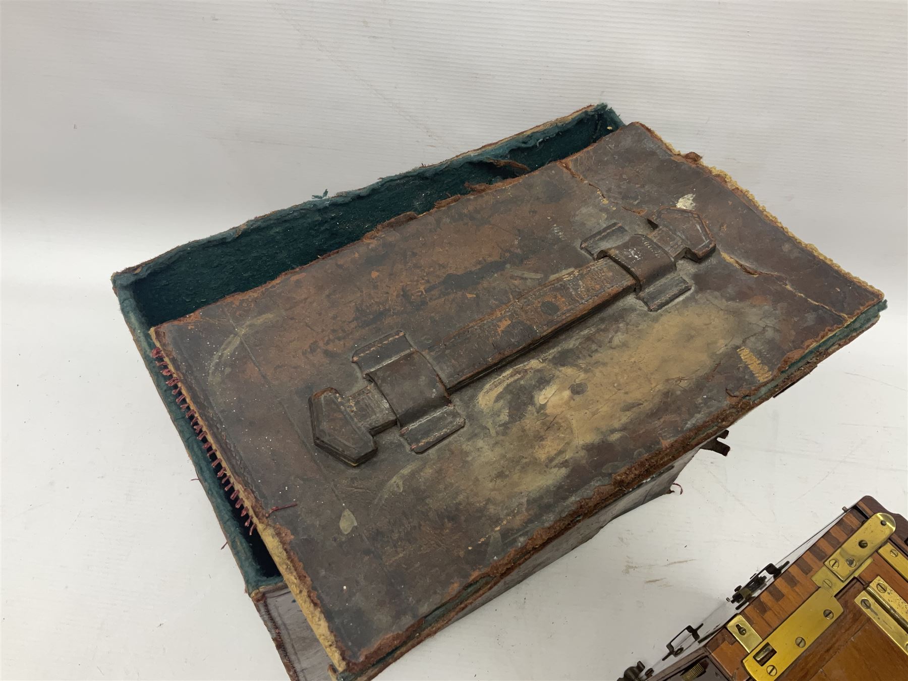 Sanderson Koilos folding plate camera in mahogany and lacquered brass, with 'Ensign Anastigmat Series IV No 2' lens, serial no 173998, with original leather case