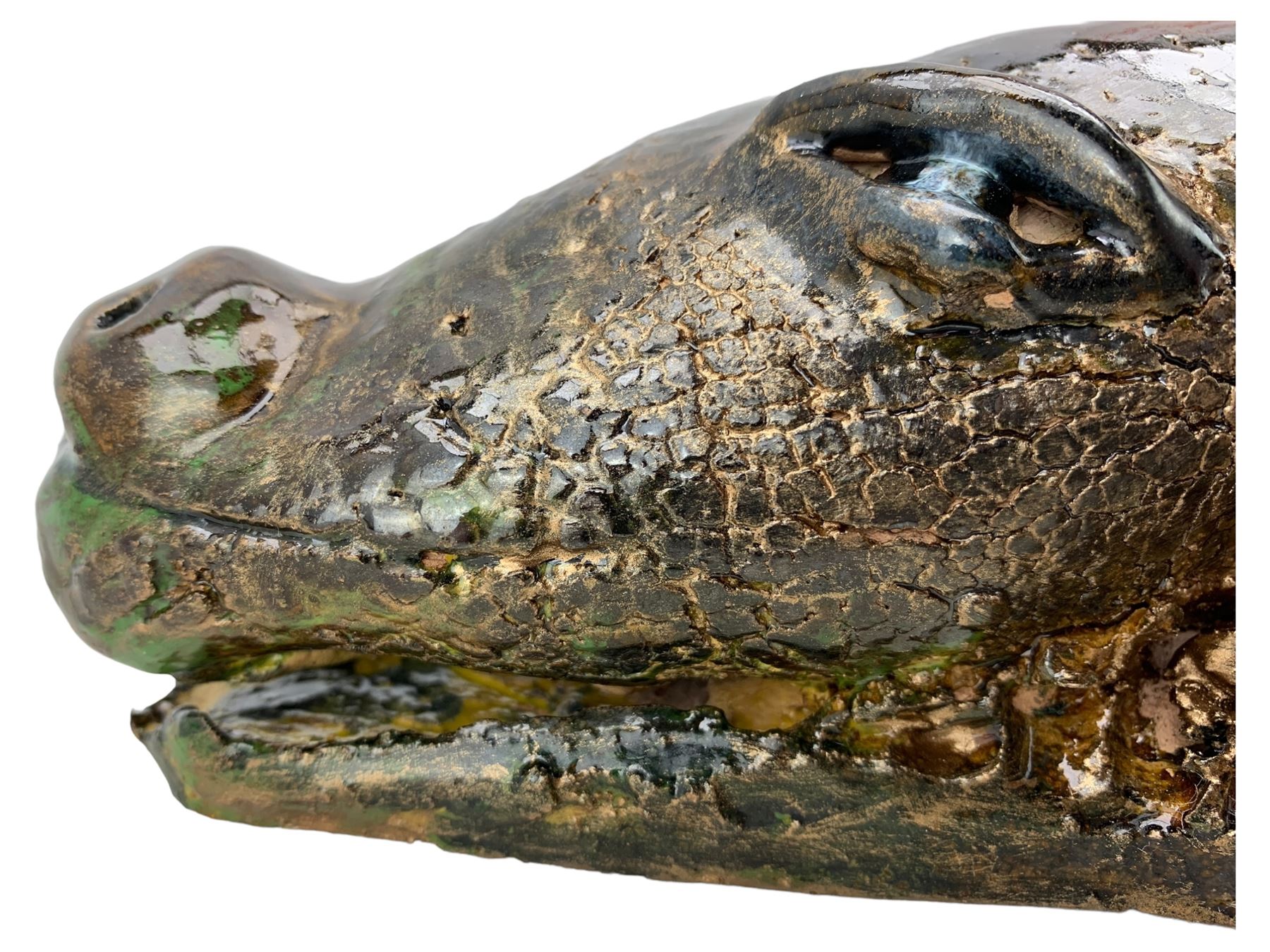 Galea Belinscaia (Yorkshire, Contemporary): Stoneware model of a baby alligator, with textured glaze finish, L56cm 