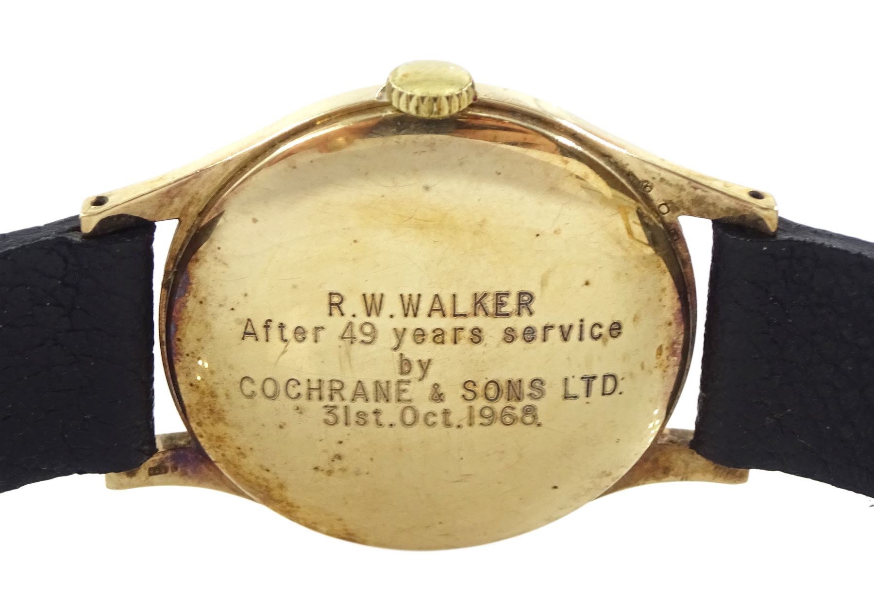 Tissot gentleman's 9ct gold manual wind presentation wristwatch, Cal. 781-1, case by Dennison, Birmingham 1965, on black leather strap