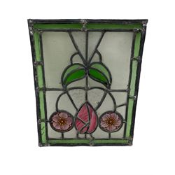Three stained and leaded glass windows panels
