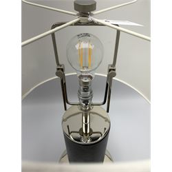 Ralph Lauren - 'Beckford' table lamp, cylindrical form in chocolate brown leather, polished metal base, with shades