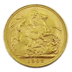  King Edward VII 1908 gold full sovereign, Perth mintmark  