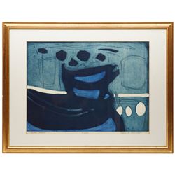 John Brunsdon ARCA (British 1933-2014): 'Blue Water', limited edition coloured etching signed titled and numbered 41/50 in pencil 45cm x 61.5cm