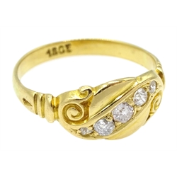  Edwardian gold five stone diamond ring, stamped 18ct  