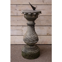  Selby Stone sun dial, metal dial on twist moulded baluster column with stepped circular base, H100cm  