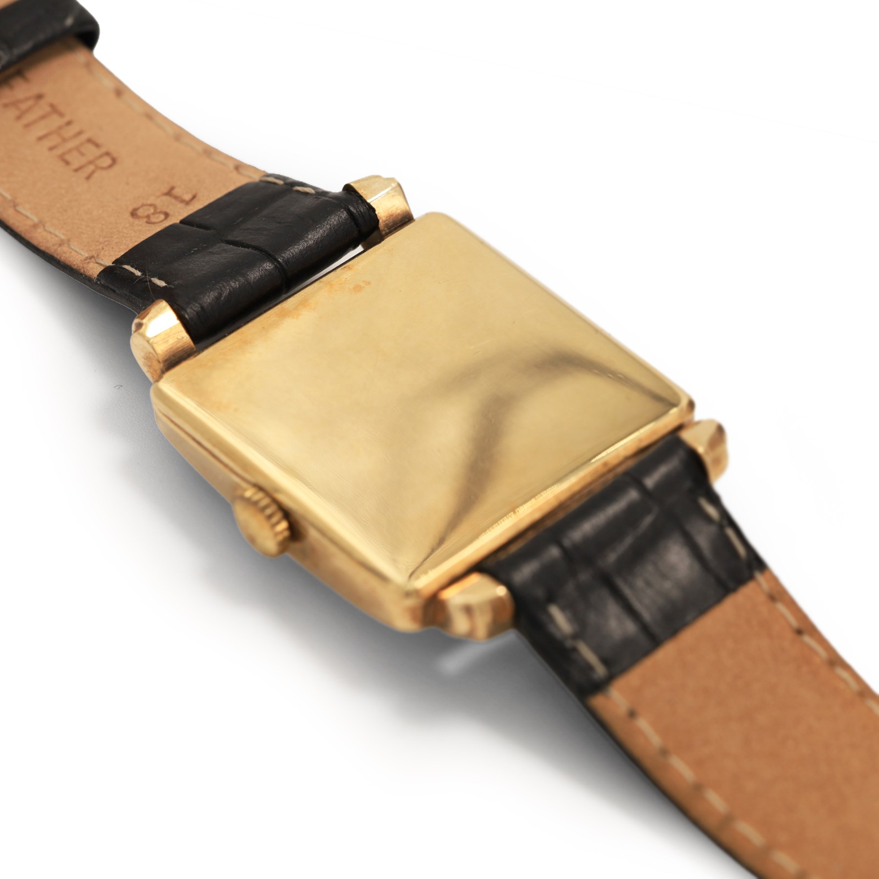 Rotary gentleman's 9ct gold manual wind wristwatch, square silvered dial with Arabic and dagger hour markers, London 1951, on black leather strap
