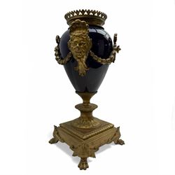 19th century gilt brass mounted lamp base, raised upon lions claw feet, H43cm