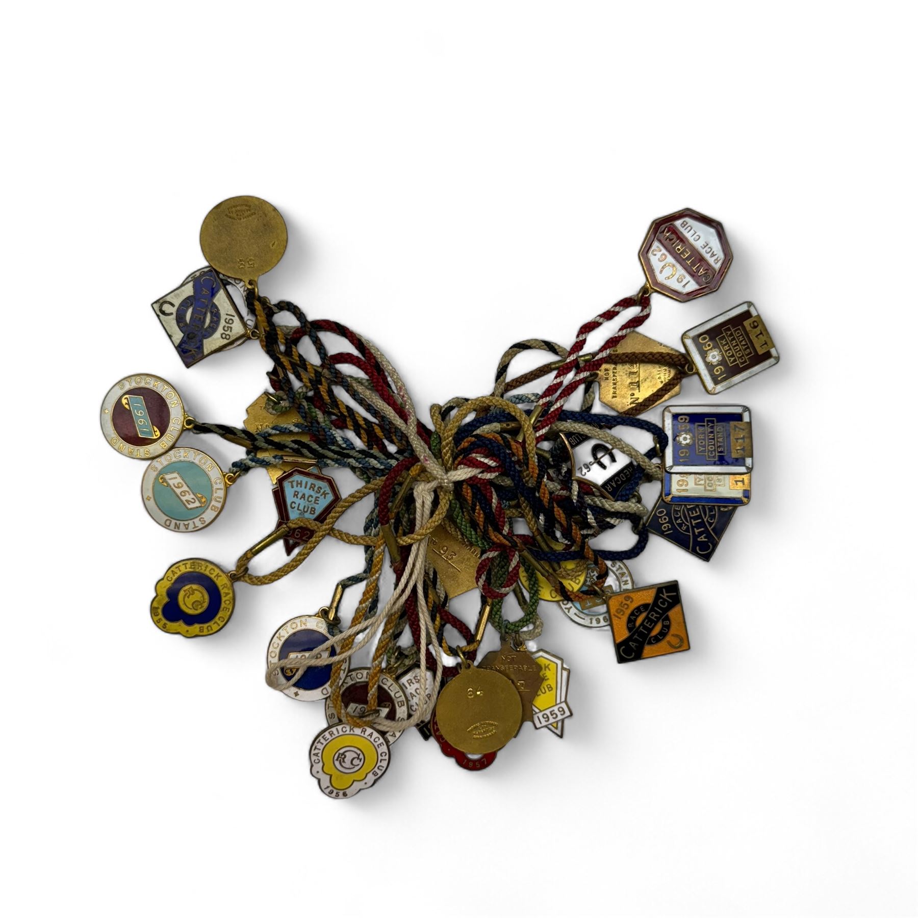 Group of late 1950s-1960s horse racing membership badges, including Thirsk, York, Catterick, Redcar and Stockton 