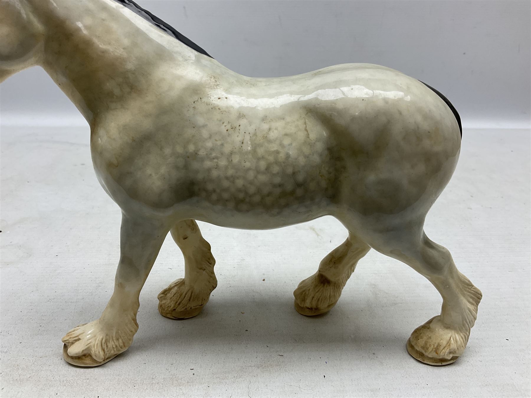 Group of three Beswick Shire horses, comprising CH. Burnham Beauty mare in matte finish, dapple grey horse and bay horse, all with stamped marks beneath