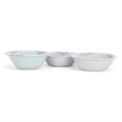 Hylton Nel (1941-); Three bowls, 1994, the blue ground each decorated internally with an animal, hare, leopard and lizard,  with makers mark and date to the base HN. 4.11.94, D15cm