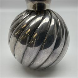 Tiffany & Co silver plated table cigar lighter of wrythen fluted globular form with screw top H8cm