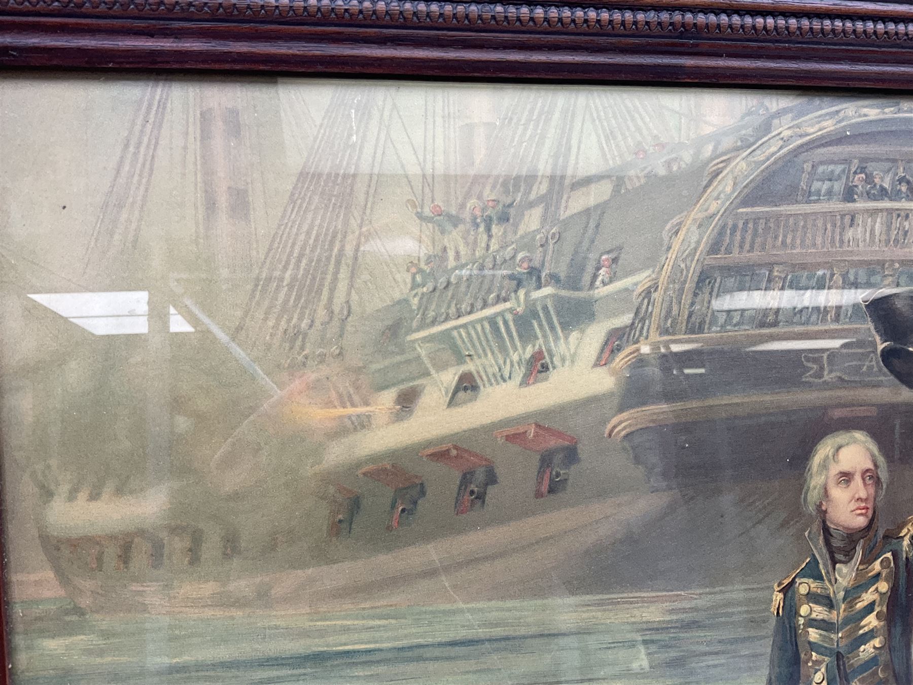 After Fred Roe, pair of colour prints of Lord Nelson, one titled 'Good-bye My lads', the other depicting Nelson walking through the streets of Portsmouth, 52 x 81cm, modern mahogany frames (2)
