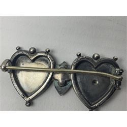 9ct gold Masonic compass initial C pendant, and a Victorian silver sweetheart brooch, commemorating the Diamond Jubilee of Queen Victoria