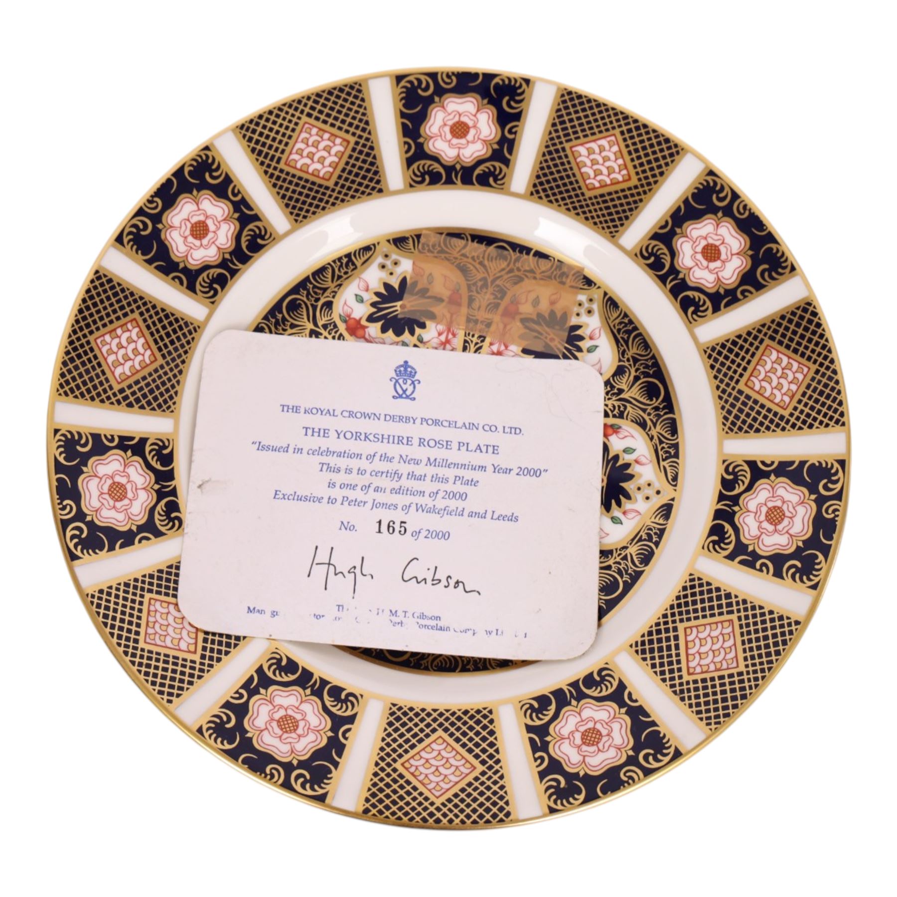 Royal Crown Derby The Yorkshire Rose plate, with certificate, together with Leeds Creamware jug, Matrimony and Courtship