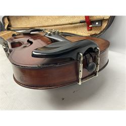 German trade violin c1920 with 36cm two-piece maple back and ribs and spruce top L59cm; in carrying case with part bow