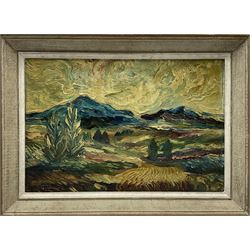 Isherwood (20th century): Landscape with Hills, oil on board signed and dated '64, 29cm x 43cm